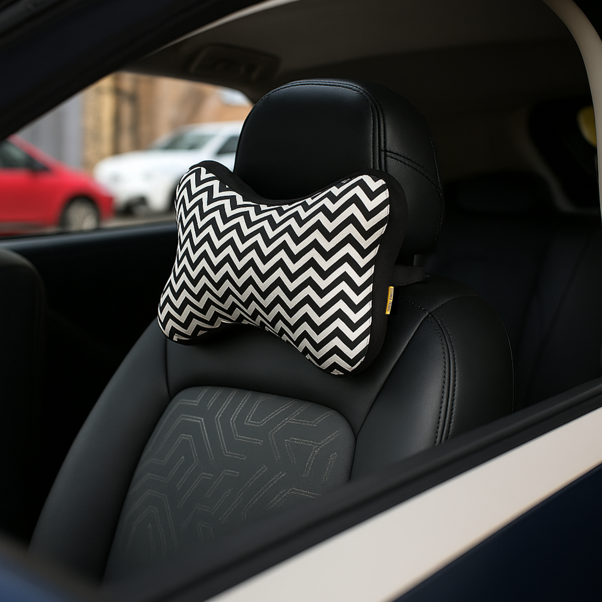 Car Neck Memory Foam Pack of 1 Black Chequered