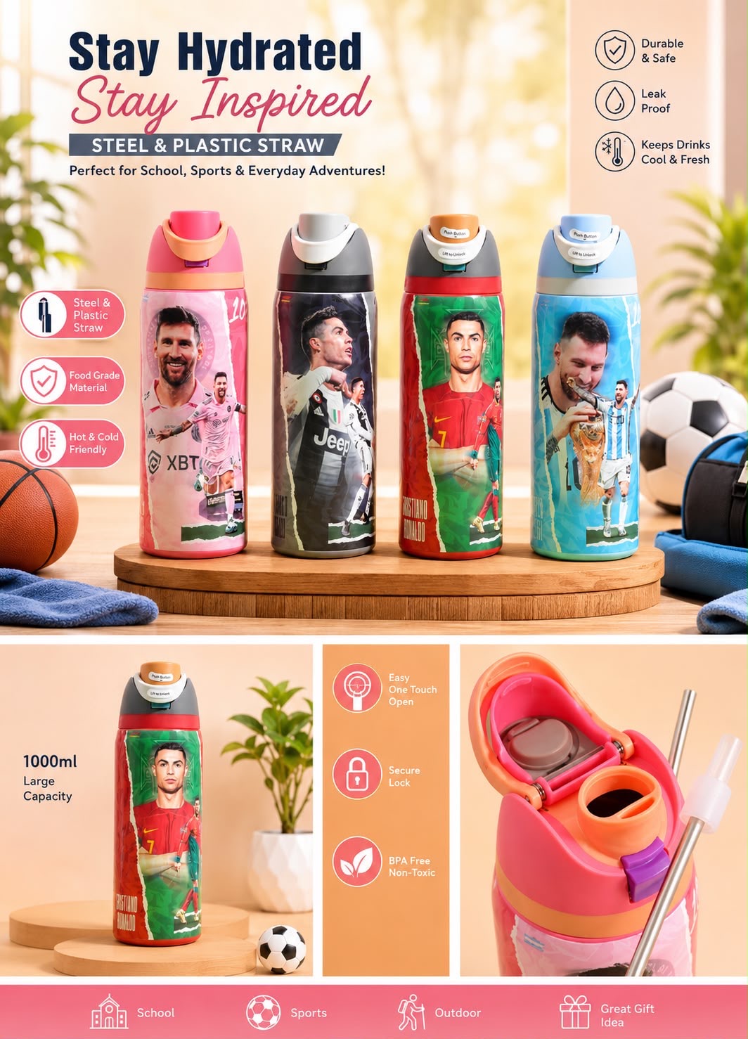 Football Theme Steel Flask 1000 ml