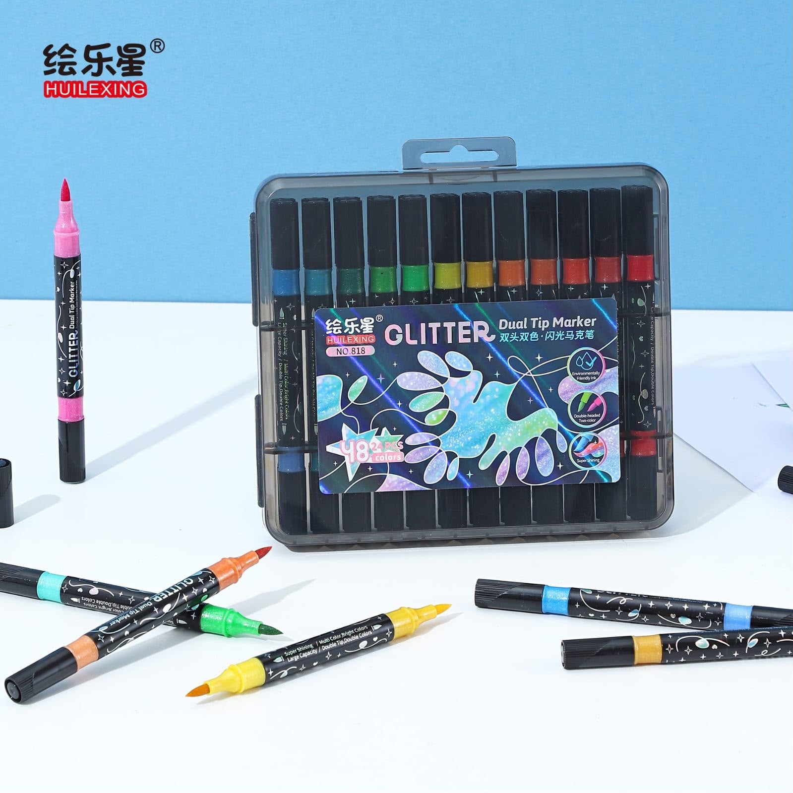 Dual Tip Marker Glitter 48 Colour